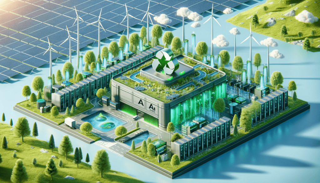ai image of building surrounded by windmills and solar panels